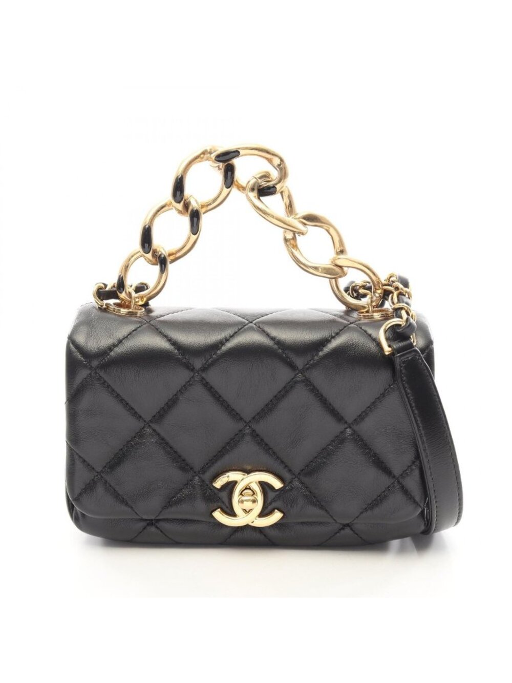 Chanel Shoulder Bag Mini Quilted 2-Way Black Lambskin Small Flap Chain